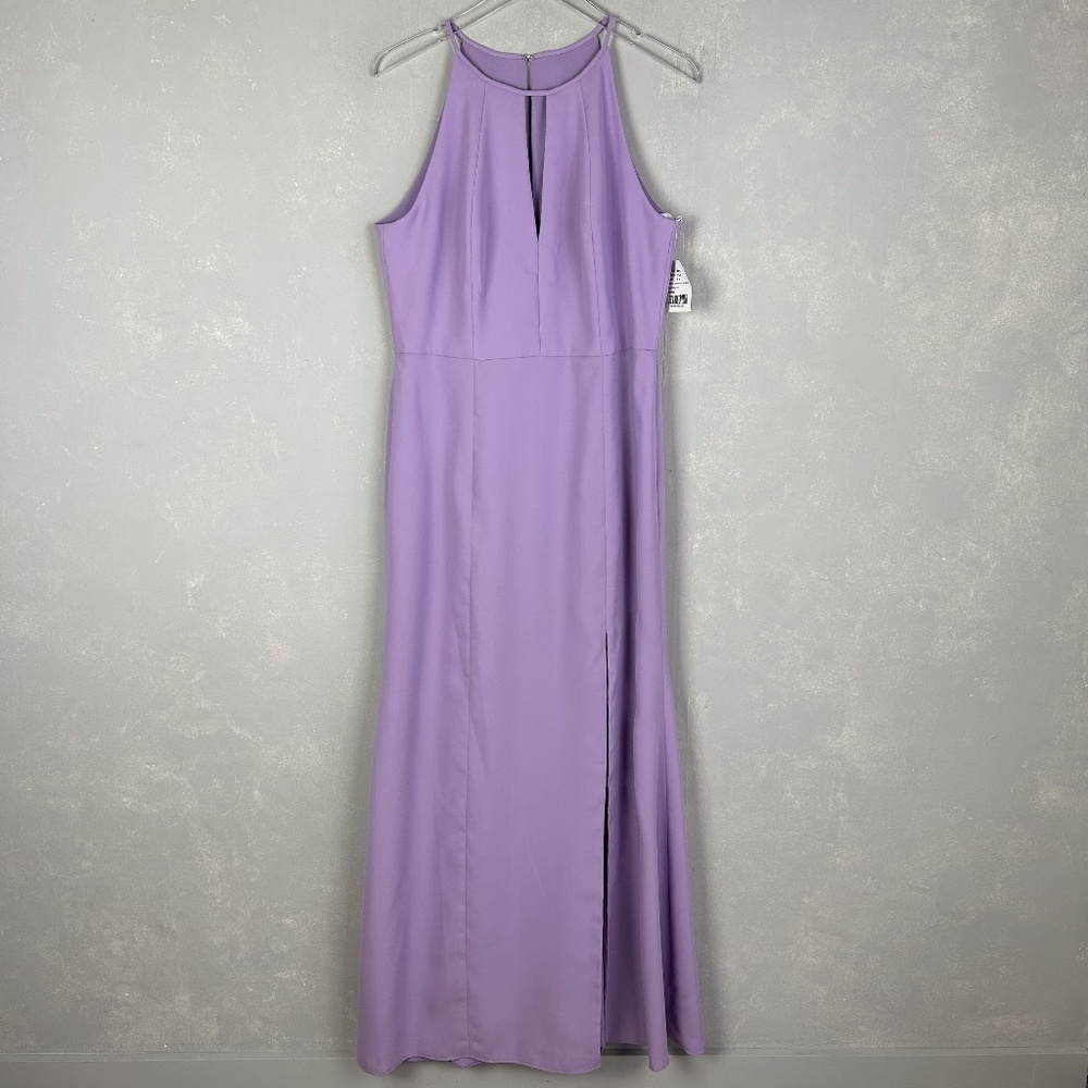 Bella Bridesmaids size 16R maxi dress BB122 pale purple P537 side slit NEW
